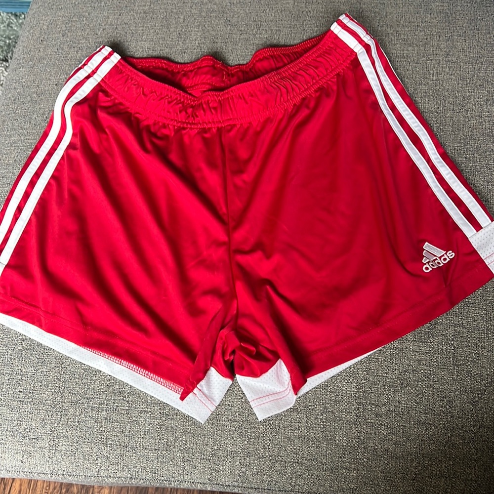 Adidas red soccer shorts